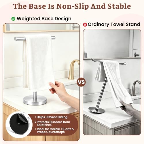 Hand Towel Holder Stand, Freestanding Bathroom Towel Rack, Silver, 2 Pack - Image 3