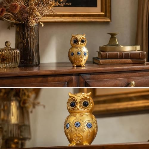 TOHLUCS 4.8" Resin Gold Owl Statue Home Decor with Evil Eye Protection - Image 7
