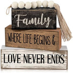 Yuntau 4 Pcs Farmhouse Tabletop Decor Wood Stacked Sign Blocks Family by Yuntau
