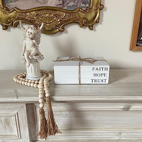 Decorative Books for Home Decor, White Faux Books for Decoration, Rustic Farmhouse Stacked Display Books (Faith, Hope, Trust) - Image 3