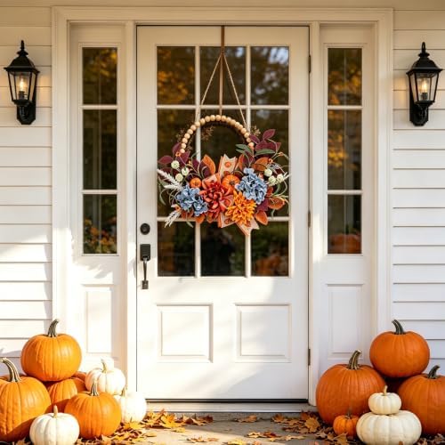 2PCS Fall Wreath, 22 Inch Pumpkin Wreaths for Front Door Decor - Image 7
