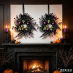 4 Pcs Small Halloween Hanging Wreaths with Black Fern Foliage Purple Glitter Balls Lime Green Berry Clusters Purple Flowers Black Sheer Bow Gothic Mini Cabinet Wreath for Home Kitchen Halloween Party - Image 6