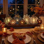 RattanView Lighted Fall Pumpkin Table Decorations Wooden Autumn Centerpiece - Image 4