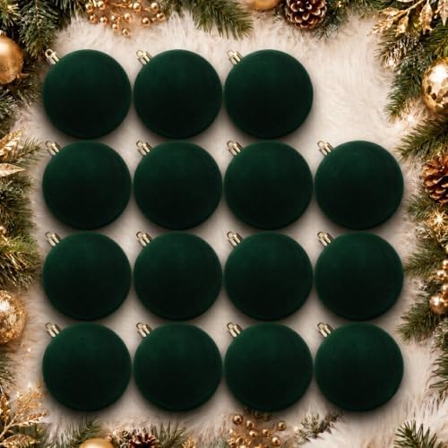 18PCS Green Velvet Christmas Ornaments Set,3.15IN Flocked Ornaments Balls by Senjie