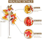 3 Pcs Artificial Fall Stems for Vases with Maple Leaves Fake Pumpkins Pinecones Berries, 26" Faux Fall Foliage Stems Branches for Home Harvest Farmhouse Thanksgiving Table Centerpieces - Image 6