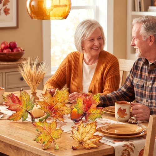 5 Pcs Fall Maple Leaf Block Signs, Wooden Thanksgiving Table Decor - Image 5