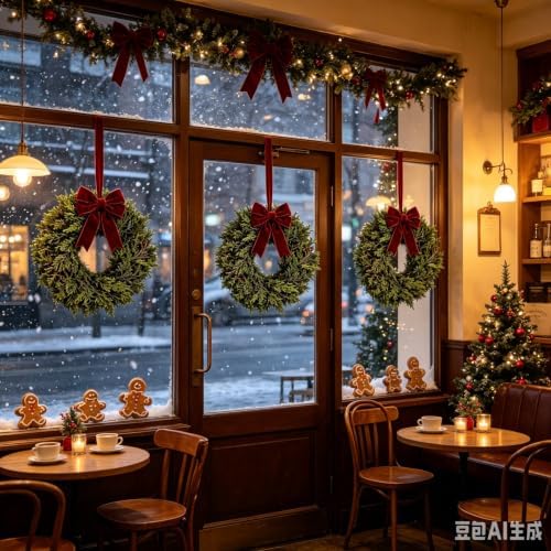 4 Pcs Small Christmas Hanging Wreaths with Artificial Cedar Pine Greenery Burgundy Dark Red Velvet Ribbon Mini Front Door Wreath for Porch Window Cabinet Wall Farmhouse Christmas Winter Holiday Decor - Image 3