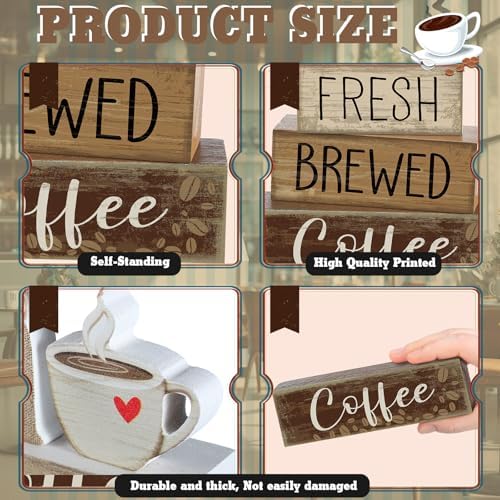 Yuntau 4 Pcs FarmhouseCoffee Bar Decor Wooden Tabletop Block Sign - Image 3