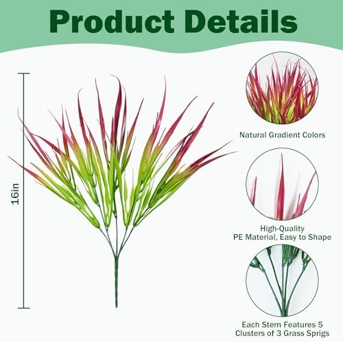 Uieke 12PCS Artificial Grass Plants UV Resistant Outdoor Fake Grass Stems - Image 6