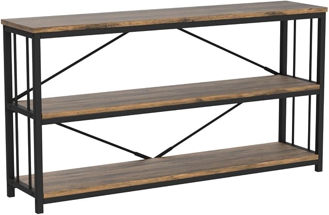 LVB Rustic 3 Tier Entryway Table, Industrial Long Wood Sofa Table Behind Couch - Image 4