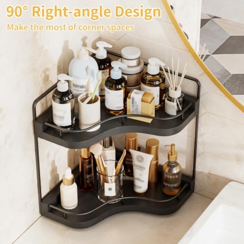 2-Tier Corner Bathroom Counter Organizer for Storage, Black - Image 4