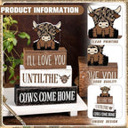 Marsui 4 Pcs Highland Cow Table Decor Rustic Cow Wooden Signs Gifts - Image 4