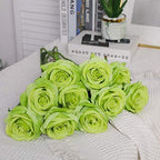 10pcs Light Green Roses Artificial Flowers, Realistic Faux Rose with Stem - Image 5