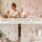 sxnzequnze 4 Pcs Star Wall Art for Home Decor Living Room Bedroom Office Metal 3D,Bling,with Hanging Hook Starburst Midcentury Sculpture Retro Gallery Accent Celestial -Gold 16.5in/9.4in - Image 6