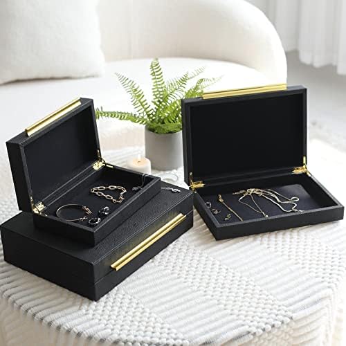 Faux Shagreen Decorative Stackable Jewelry Storage Boxes Set of 3,Black - Image 4