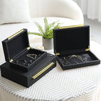 Faux Shagreen Decorative Stackable Jewelry Storage Boxes Set of 3,Black - Image 4