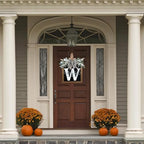 Ultra Large 14'' Last Name All Year Round Front Door Wreath with 26 Initial Letter Welcome Sign All Seasons Eucalyptus Garland and Bow Wreaths for Front Door Porch Farmhouse Decoration(W) - Image 6