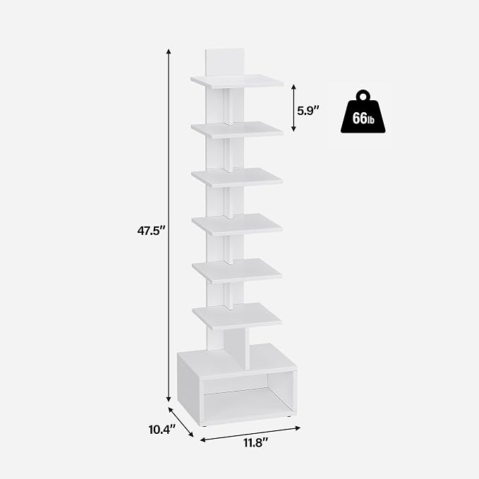TUTOTAK Narrow Bookshelf, Vertical 8-Tier Bookcase, Spine Book Shelf - Image 2