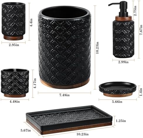 RQYIXI Ceramic Bathroom Accessories Set,Black,6 Piece,with Trash Can - Image 3