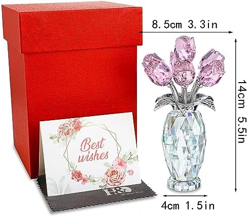 Pink Crystal Rose Bouquet Figurine Wedding Table Centerpiece Decor - Image 6