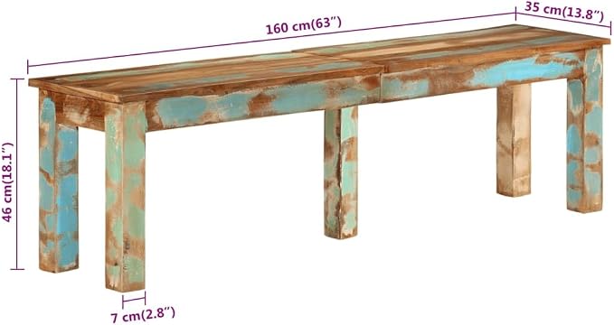 vidaXL Bench 160x35x46 cm Solid Reclaimed Wood - Image 8