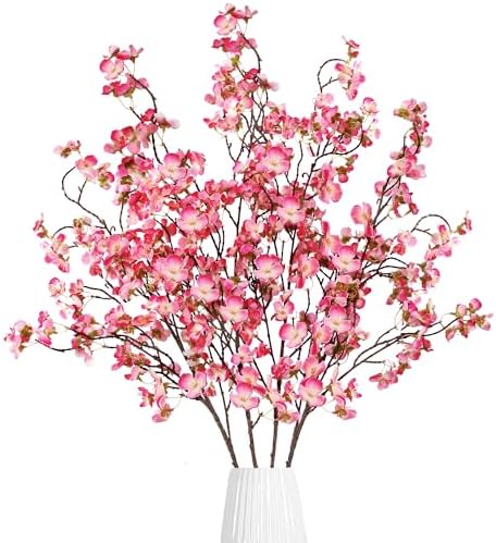 Sggvecsy Artificial Cherry Blossom Flowers 4 Pcs Faux Cherry Blossom Stems Faux Silk Cherry Blossom Branches 41’’ Fake Flowers Long Stems for Vase Arrangements Home Wedding Table Decor (Rose red) by Sggvecsy