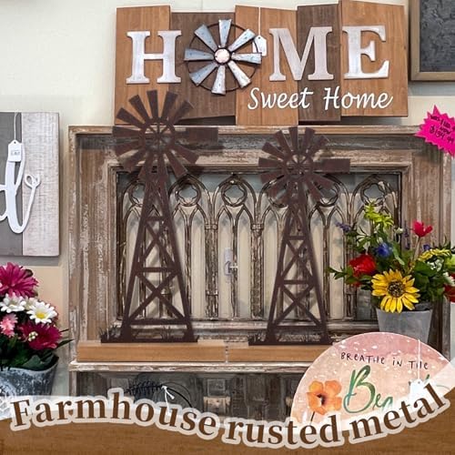 Tandefio 2 Pcs Farmhouse Windmill Table Top Country Decor, Metal Rustic - Image 4