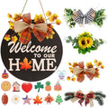 Interchangeable Welcome Sign for Front Door Decoration with 4 Seasonal Wreaths and 14 Holiday Icons, Black Welcome Door Hanger, Rustic Wooden Front Porch Sign Home décor（Black） by HOME