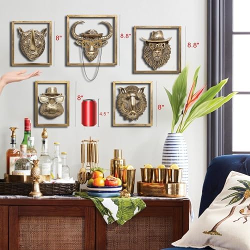 JJALIGHTS Exquisite Resin Animal Head Wall Sculpture (Gift Metal Frame) - Imitation Copper Vintage Decor for Living Room, Bedroom & Office | Decorative Wall Hanging Art(Hippo) - Image 3