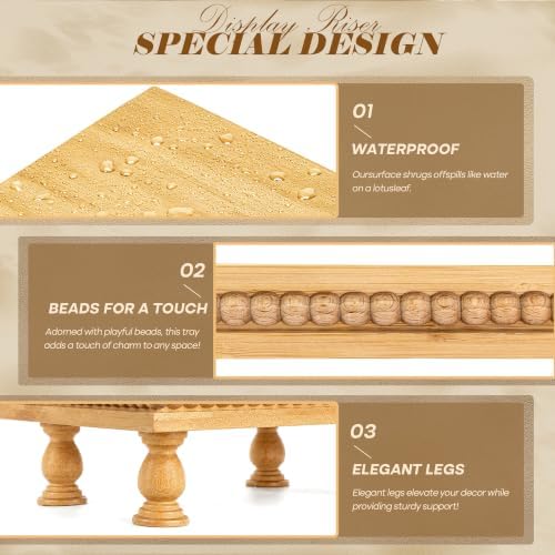 EOSAHR Beaded Bamboo Wood Riser: Pedestal Stand for Counter, Original Wood - Image 4