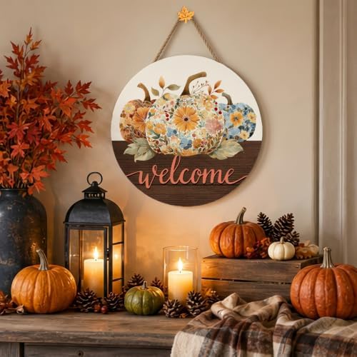 Fall Floral Pumpkin Decorations for Home, Fall Welcome Wooden Sign - Image 4