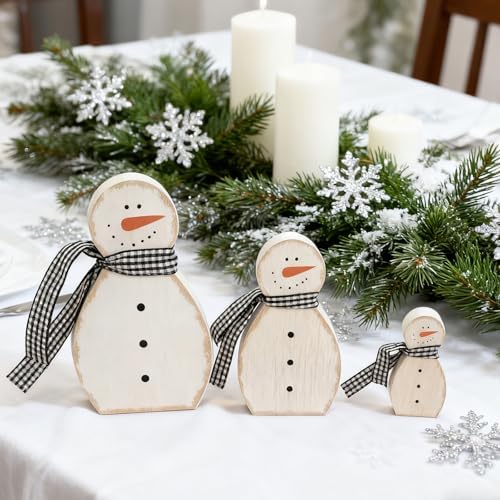 Threehoney 3 Piece Wooden Snowman Christmas Table Decor - Image 4