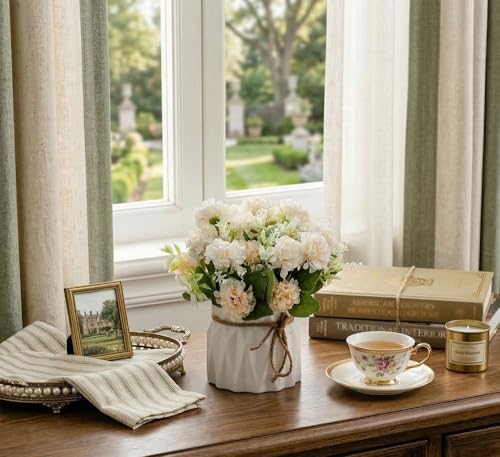 TKAS Fake Flowers Arrangement in Ceramic Vase, Artificial Faux Silk Hydrangea, Small Realistic Dried-Style Floral, Dining Table Centerpiece for Wedding Party Home Decoration (White) - Image 5