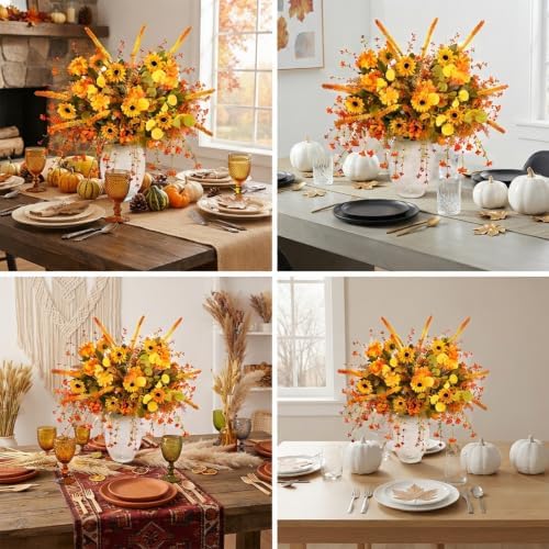6-Pack Fall Stems Artificial Arrangement Flowers Bouquet Decoration Eucalyptus Leaves Autumn Harvest Home Décor Silk Sunflowers Daisy Grain Berries - Image 6