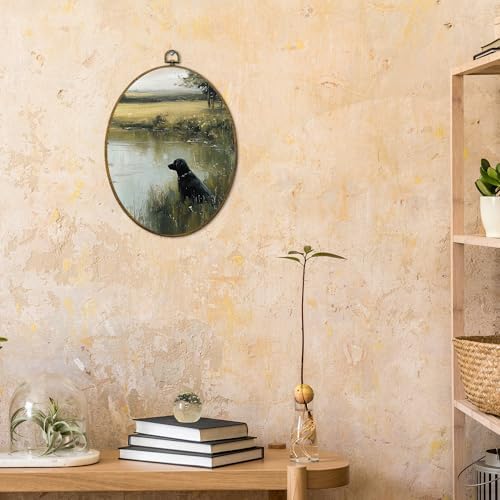 CUANFDDSF Vintage Black Labrador Landscape Oval Wall Art Decor, Countryside Cottagecore Farmhouse Cabin Wall Hanging Decor, French Country Framed Canvas Prints for Bedroom Living Room, 8.6x11.4 Inch - Image 4