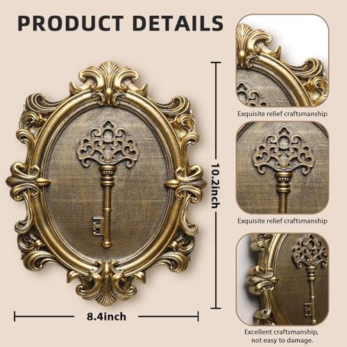 Vintage Key Wall Sculptures 2 Pack Antique Wall Decor Hallway Wall Art for Home Hand Painted Decoration with Embossed Key Design Vintage Decor for Living Room Bedroom Gallery Unique Gifts (Gold keys) - Image 3