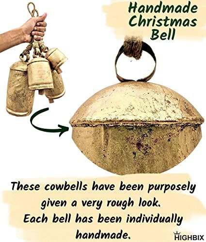 HIGHBIX Set of 3 Giant Harmony Cow Bells Huge Vintage Handmade Rustic Lucky Christmas Hanging XL Bells On Rope (Country Rustic, Large) - Image 4