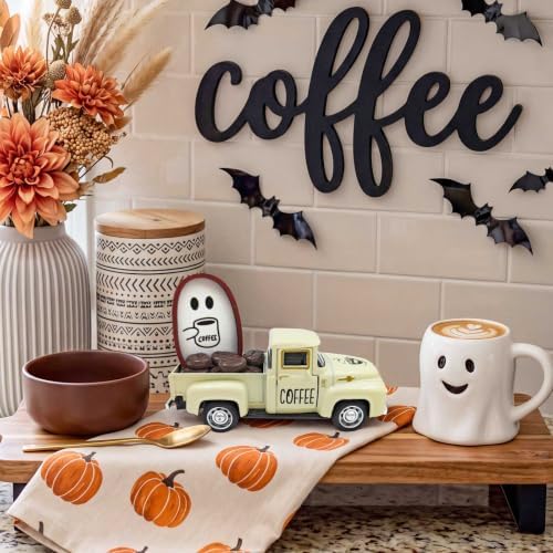 Halloween Coffee Table Decor Coffee Ghost Vintage Metal Truck, Cream - Image 5