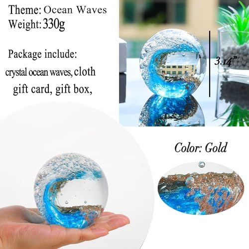 Qianwei Ocean Waves Hand Blown Glass Decor Crystal Ball Sea Figurines Gifts - Image 5