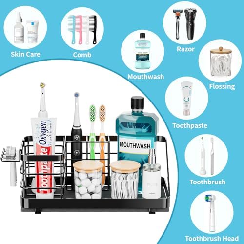 Toothbrush Holders Instant-Drying Organizer - Bathroom Countertop/Wall Mounted Electric Toothbrush Holder - Toothbrush Head Toothpaste Holder Bathroom Counter Organizers Storage Black - Image 6
