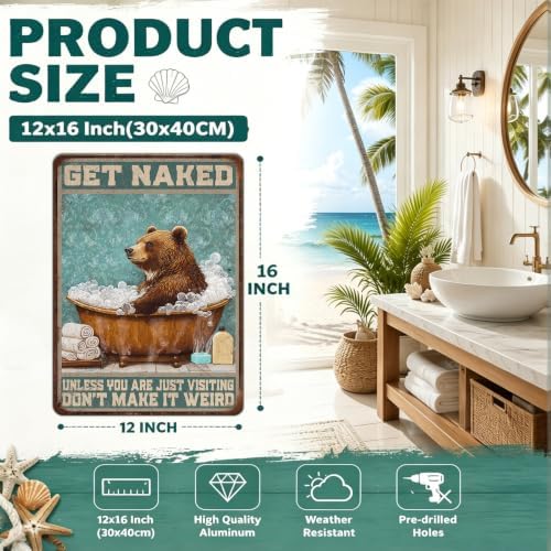 Bear Bath Metal Tin Sign 12x16 Inch Bear Metal Poster Bear Tub Metal Tin Sign Home Kitchen Garden Bar Pub Restaurant Bathroom Are Wall Decor - Image 2
