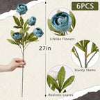 Waipfaru 6 Pcs 27" Faux Peonies Artificial Flowers for Vase, Blue - Image 2