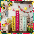 Lineshading 4 Pcs Summer Table Decoration Wooden Book Lemon Watermelon Sign - Image 2