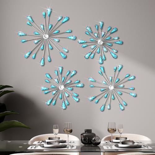 Hicarer 4 Pcs Starburst Wall Decor, Bling Metal Wall Art, Blue by Hicarer