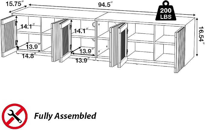 POVISON Full Assembled Mid Century Modern TV Stand, Wood Slatted Media Console - Image 7
