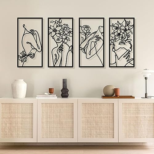 Bakovity Black Metal Wall Art, Abstract Minimalist Floral Woman Wall Decor by BakovityOutdoorGlovesGear