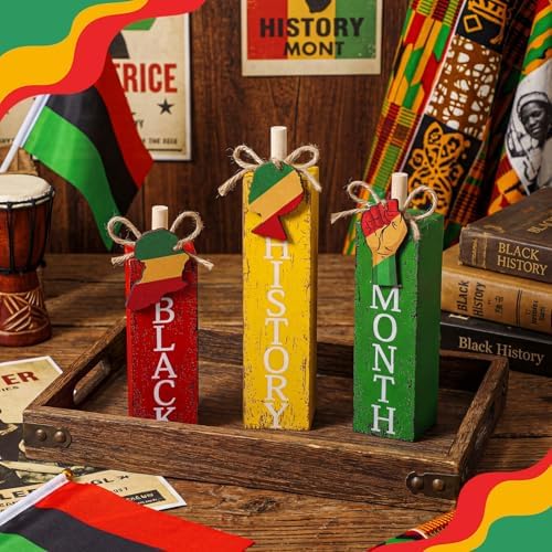 MiniInflat Black History 3 Pcs Table Decor, Wooden Block Sign Tiered Tray - Image 6