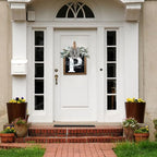 Ultra Large 14'' Last Name All Year Round Front Door Wreath with 26 Initial Letter Welcome Sign All Seasons Eucalyptus Garland and Bow Wreaths for Front Door Porch Farmhouse Decoration (P) - Image 3