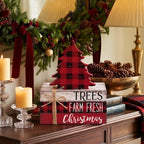 Geelin 4 Pcs Christmas Buffalo Plaid Table Decoration Wood Book Stack Signs - Image 6