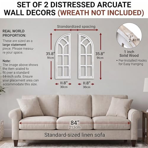 Set of 2 Cathedral Arch Window Frame Wall Decor - 36" Large Wood Wall Art - Image 2